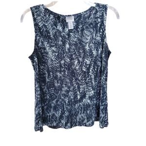 Chico's Easywear Black White Crepe Pleated Plisse Sleeveless Tank Blouse 0 Small